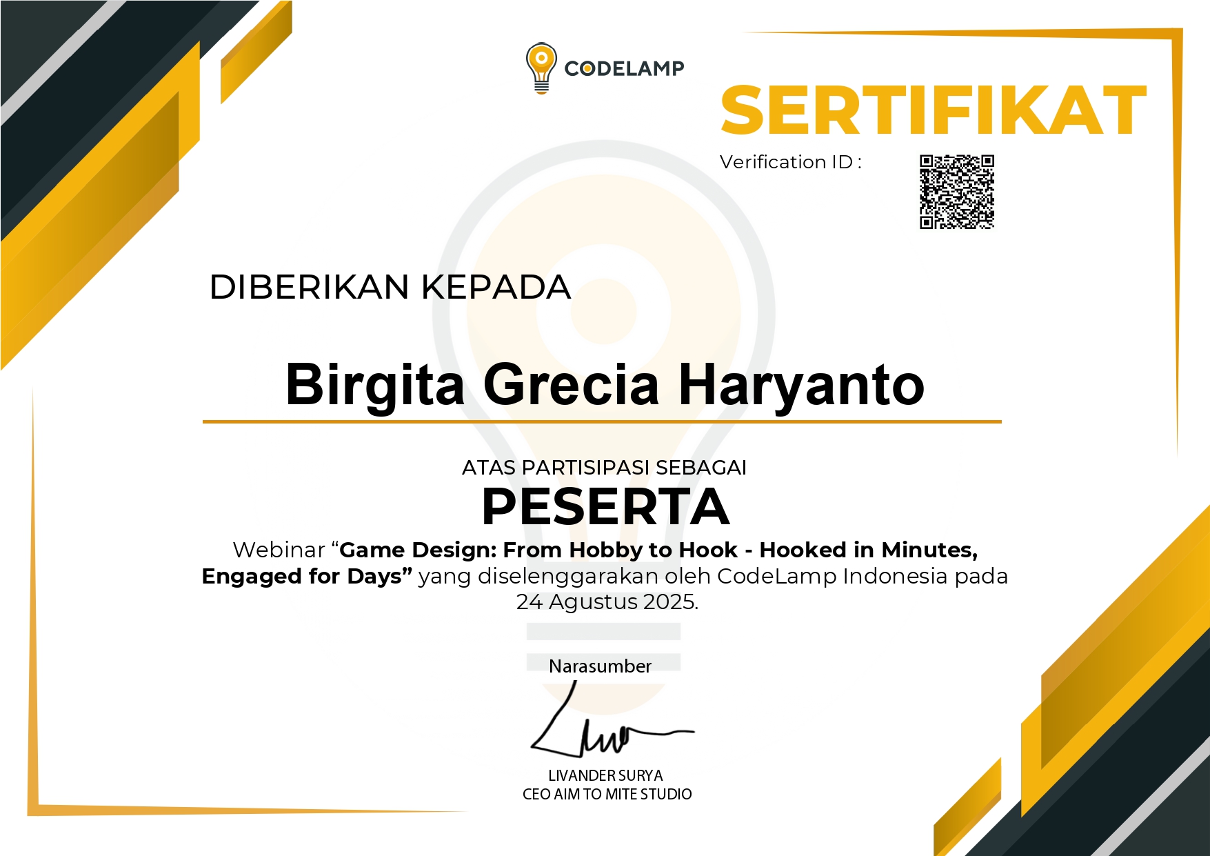 Sertifikat Game Design